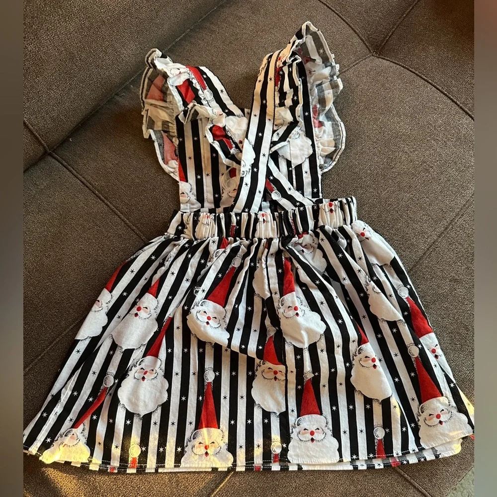 Ricrac & Ruffles Initial Santa Pinafore Dress with Embroidered S Size 2T